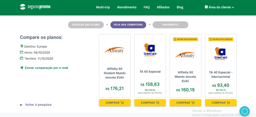 seguro viagem travel ace tabela